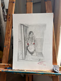 Desnudo de la artista en el baño