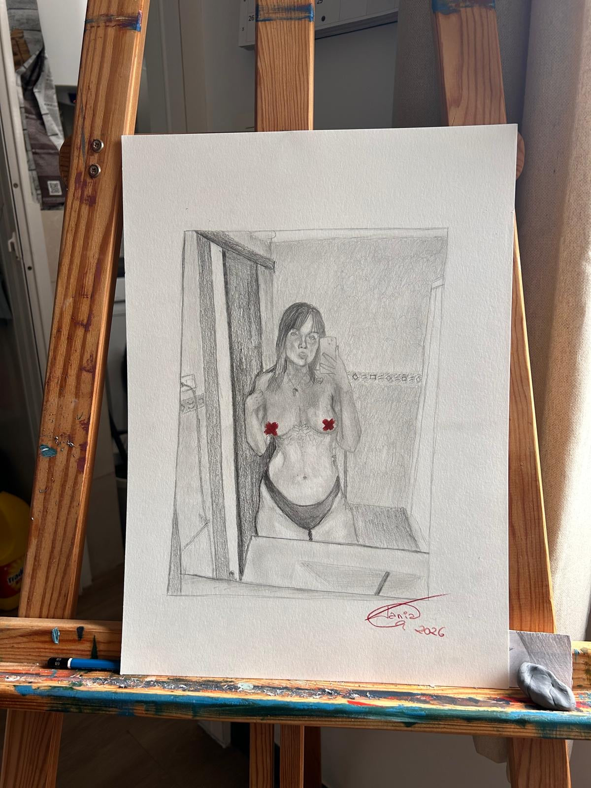 Desnudo de la artista en el baño